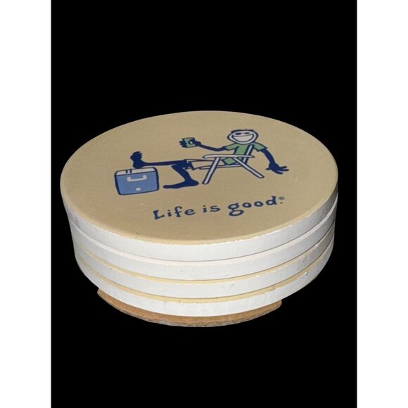 Life Is Good Cork-Backed Drink Coasters - Picture 3 of 11